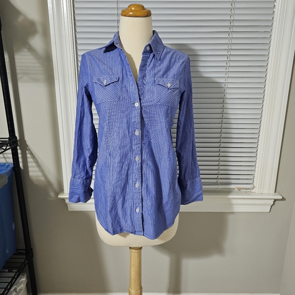 Wet Seal Blue Pinstripe Button-Back Blouse S/P